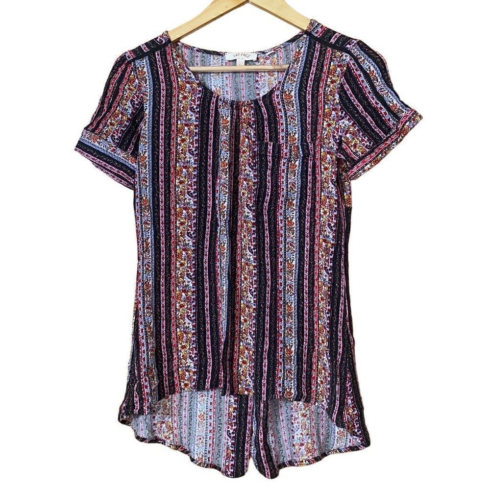 Fat face multi color striped ditsy floral short sleeve tunic top